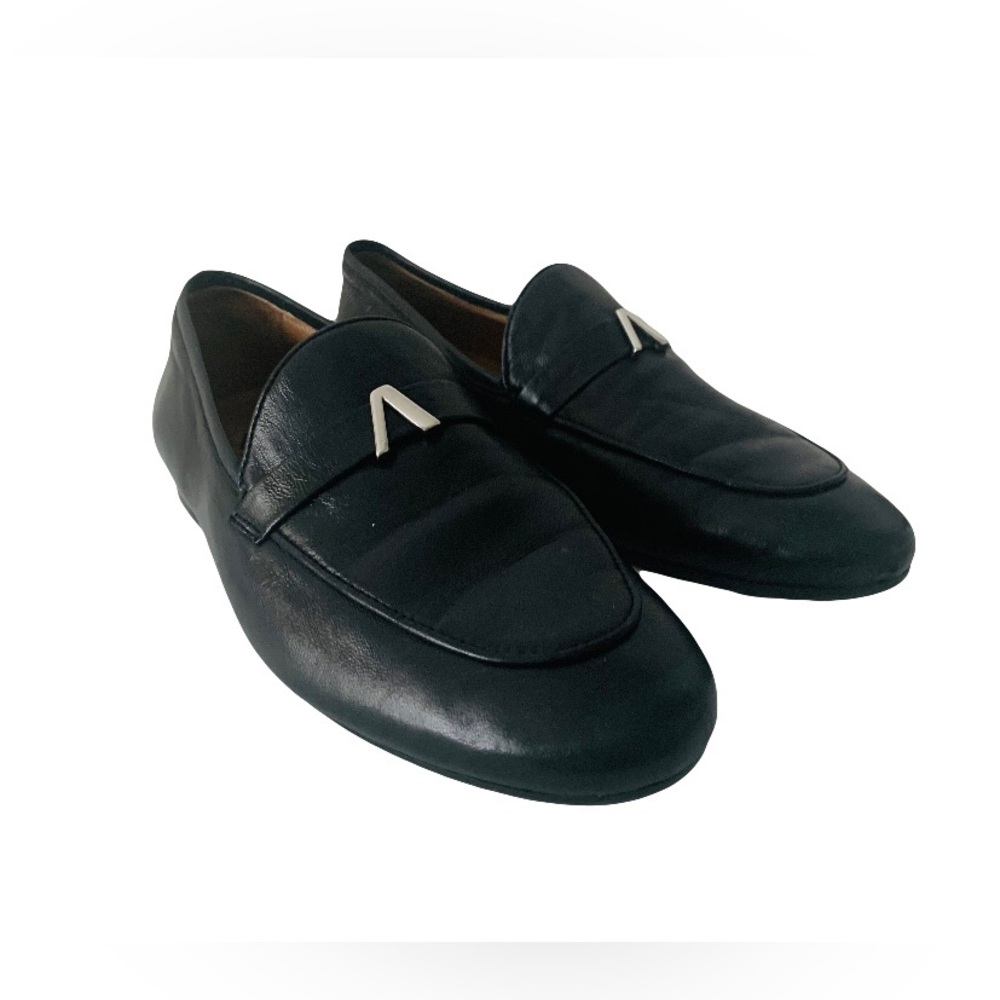 Aquatalia Carson Black Leather Loafers Women Sz 8 Preppy Academia Office Italy
